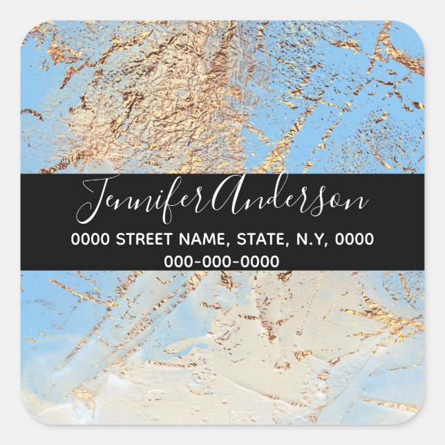 Geode faux gold blue paint texture look chic square sticker (Front)