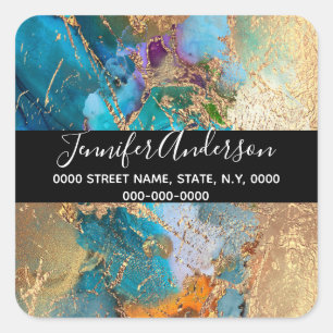 Geode faux gold blue purple peacock chic square sticker