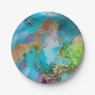 Geode faux gold blue purple purple agate gemstone paper plate