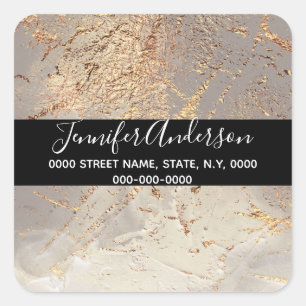 Geode faux gold brown paint texture look chic square sticker