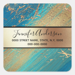 Geode faux gold metallic shimmer marble blue square sticker