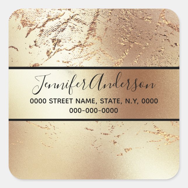 Geode faux gold metallic shimmer marble texture square sticker (Front)