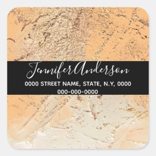 Geode faux gold peach paint texture look chic square sticker