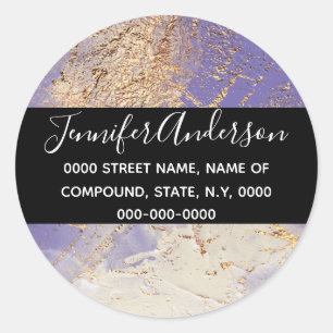 Geode faux gold purple paint texture marble look classic round sticker