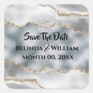 Geode faux silver gold white agate watercolor save square sticker