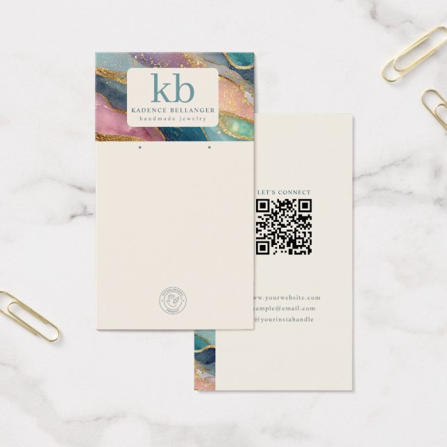 Geode Pattern Monogram Jewelry Display Cards (Office)