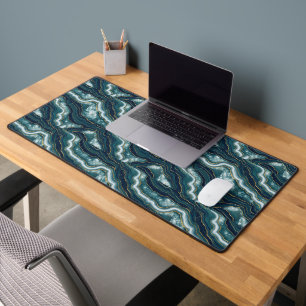 Geode Rock Formation Teal Navy Gold Desk Mat
