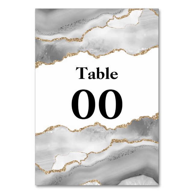 Geode watercolor agate white faux gold chic table number (Front)