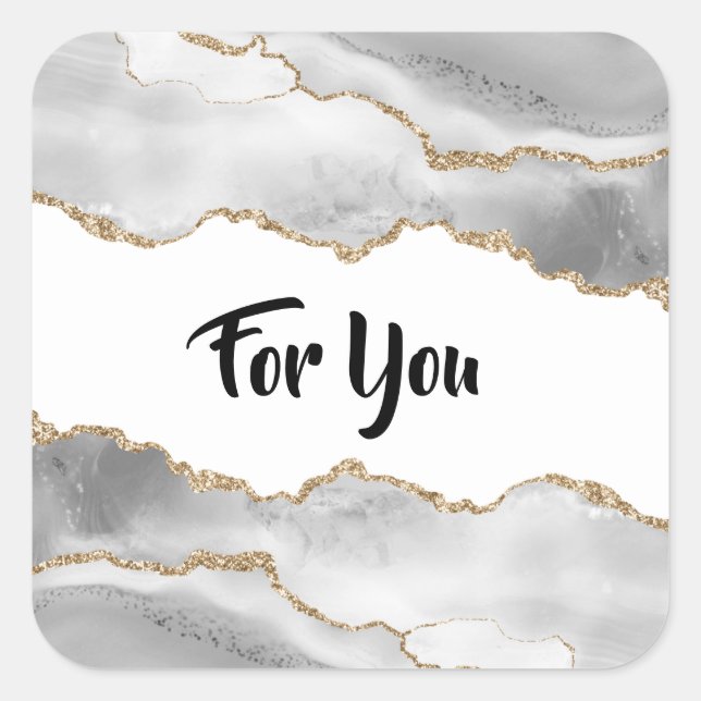 Geode watercolor white faux gold agate elegant square sticker (Front)