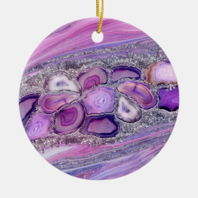 Geodes crystal Flow - Purple and Violet Ceramic Ornament (Front)