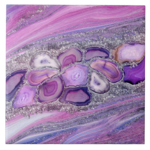 Geodes crystal Flow - Purple and Violet Ceramic Tile