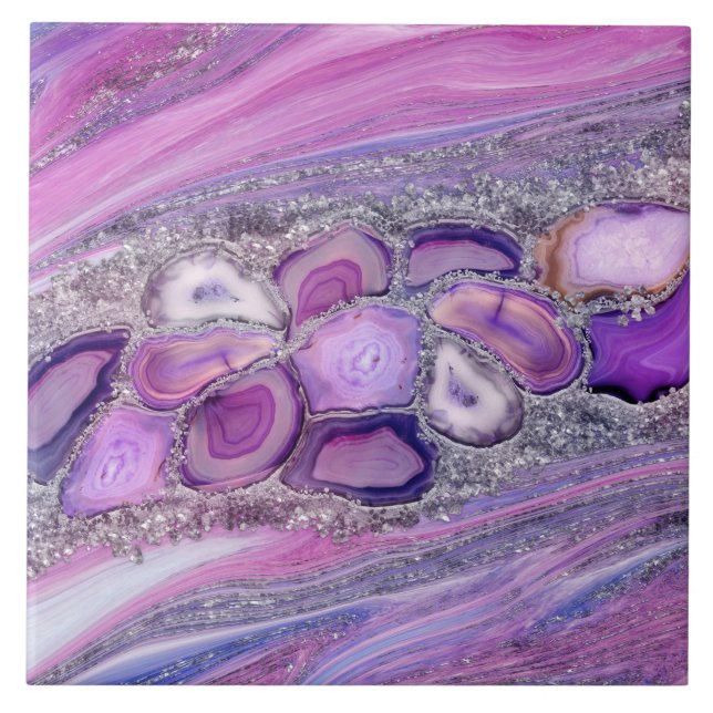Geodes crystal Flow - Purple and Violet Ceramic Tile (Front)
