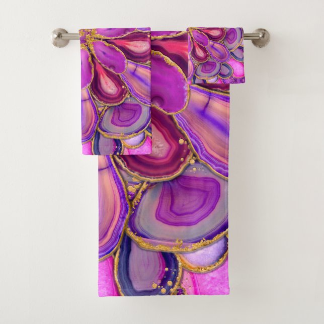 Geodes crystal mandala - Purple and Violet Bath Towel Set (Insitu)