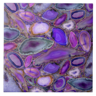 Geodes crystal pattern - Purple and Violet Ceramic Tile
