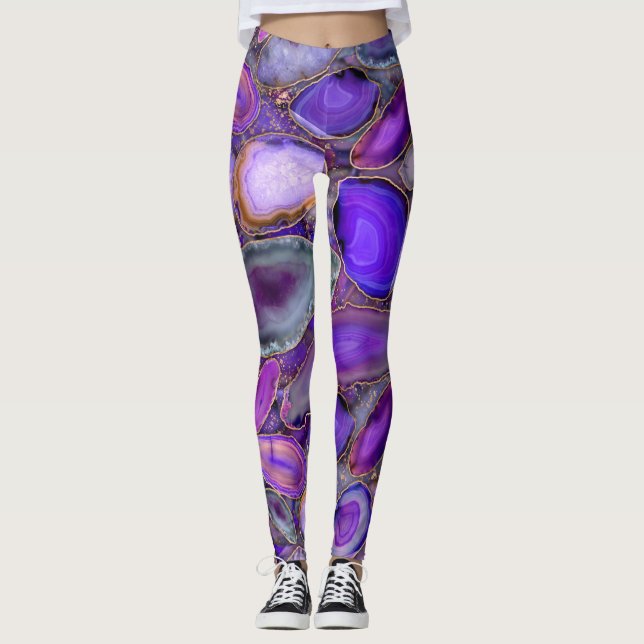 Geodes crystal pattern - Purple and Violet Leggings (Front)