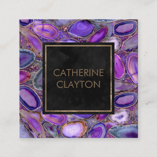 Geodes crystals  - Purple and Violet  Square Business Card (Front)
