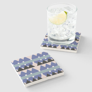 Geoemetric Blue Pink Black Teal Pattern Stone Coaster