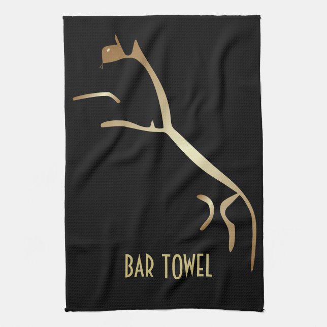 Geoglyph Bar Towel Black and Gold Uffington Horse (Vertical)