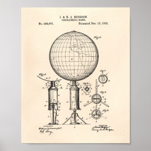 Geographical Globe 1892 Patent Art Old Peper Poster