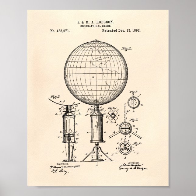 Geographical Globe 1892 Patent Art Old Peper Poster (Front)