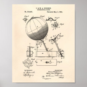 Geographical Globe 1894 Patent Art Old Peper Poster