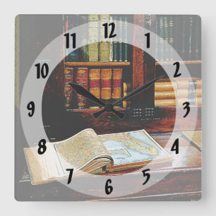 Geography Book Square Wall Clock