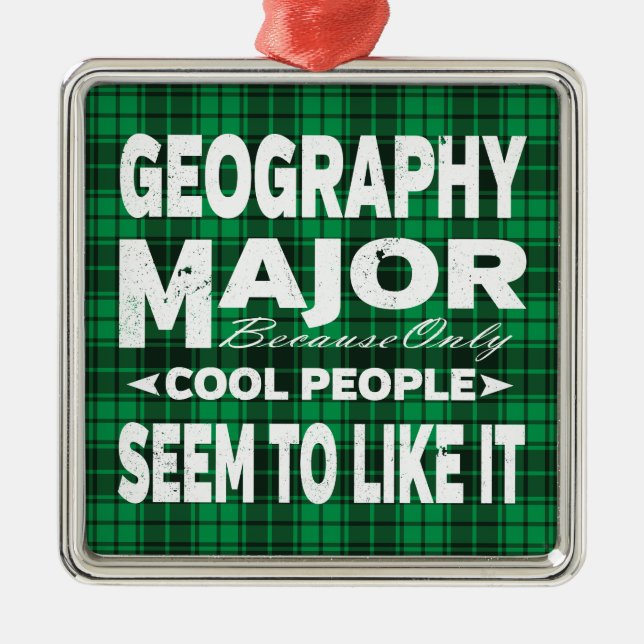 Geography College Major Green Plaid Metal Ornament (Front)