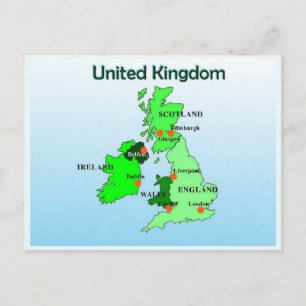 Geography, Social Studies, United Kingdom, Map Postcard