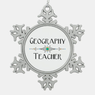 Geography Teacher Decorative Line Snowflake Pewter Christmas Ornament