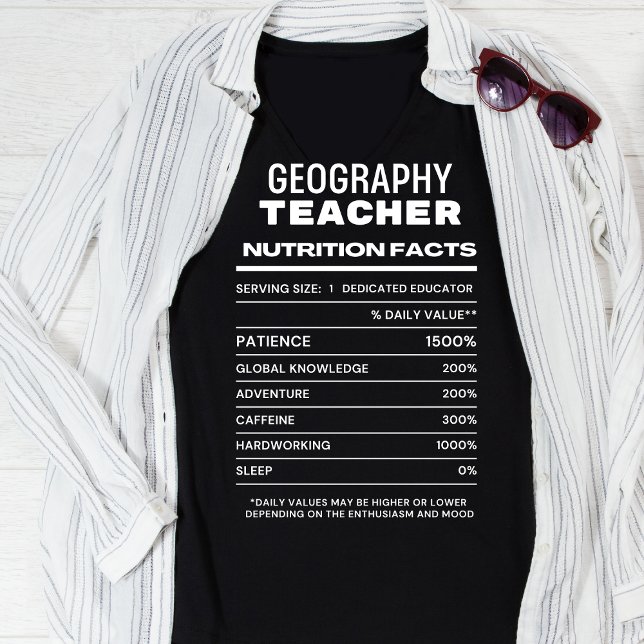 Geography Teacher Nutrition Facts Funny T-Shirt (Creator Uploaded)