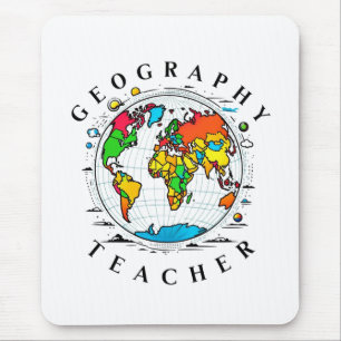 Geography Teacher with Colorful Globe Graphic Mouse Pad