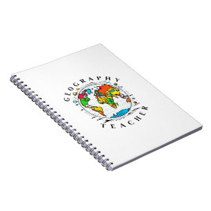 Geography Teacher with Colorful Globe Graphic Notebook