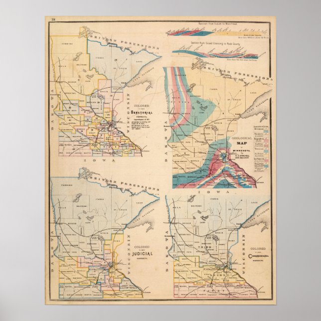 Geological map of Minnesota by NH Winchell Poster (Front)