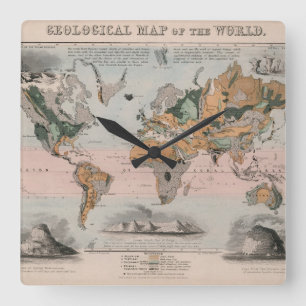 Geological Map of the World Square Wall Clock