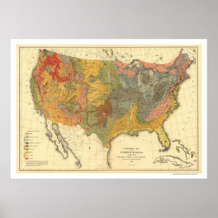 Geological Map Of USA 1872 Poster