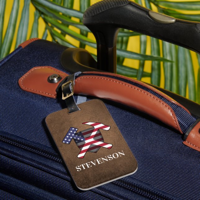 Geologist's Hammer and Shield- American Flag Luggage Tag (Front Insitu 1)