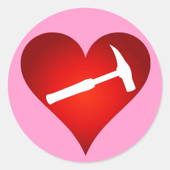 Geologist's Heart and Rock Hammer Classic Round Sticker (Front)