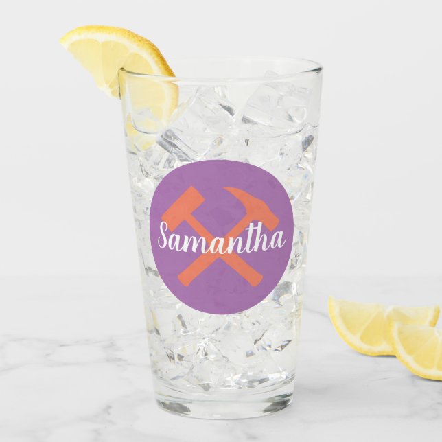 Geologist's Rock Hammer and Personalised Name Glass (Front Ice)