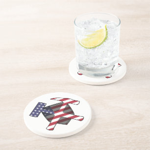 Geologist's Rock Hammer Logo with American Flag Coaster