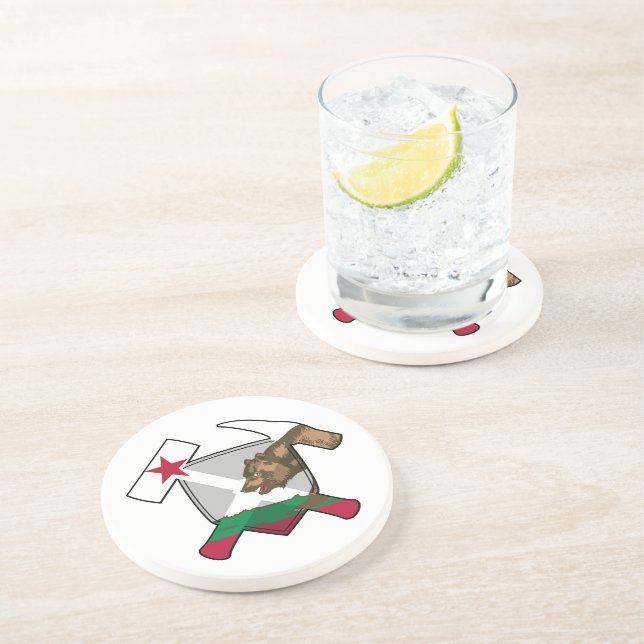 Geologist's Rock Hammer Logo with California Flag Coaster (Side)