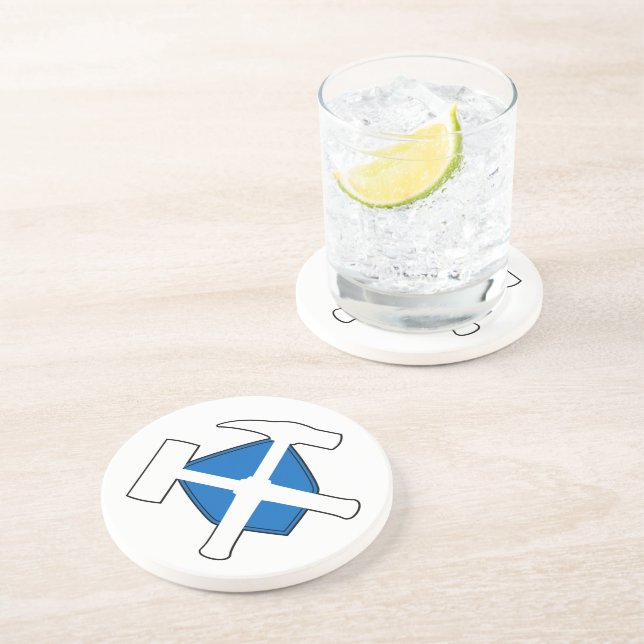 Geologist's Rock Hammer Logo with Flag of Scotland Coaster (Side)