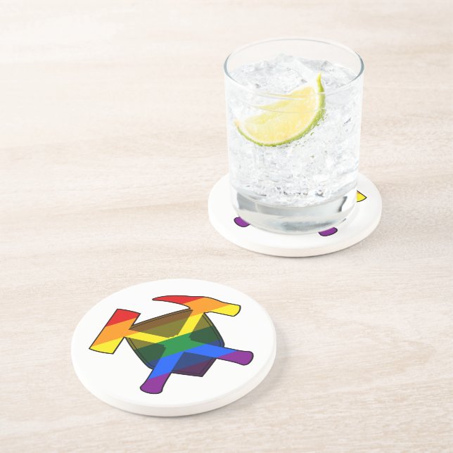 Geologist's Rock Hammer Logo with LGBT Rainbow Coaster (Side)