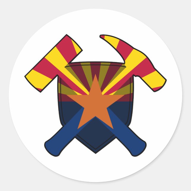 Geologist's Rock Hammer Shield- Arizona State Flag Classic Round Sticker (Front)