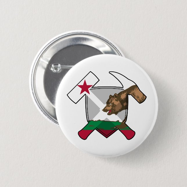 Geologist's Rock Hammer Shield- California Flag 6 Cm Round Badge (Front & Back)