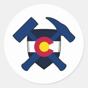 Geologist's Rock Hammer Shield- Colorado Flag Classic Round Sticker