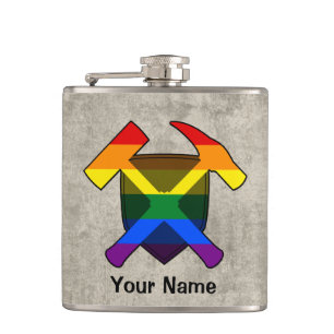 Geologist's Rock Hammer Shield- LGBT Rainbow Flag Hip Flask