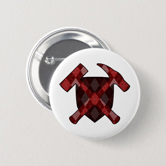 Geologist's Rock Hammer Shield- Red Argyle 6 Cm Round Badge (Front & Back)