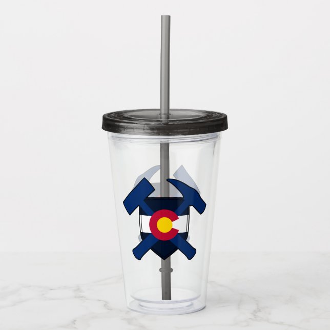 Geologist's Rock Hammer with Colorado State Flag Acrylic Tumbler (Front)