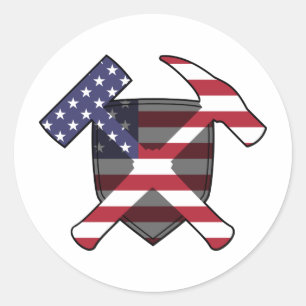 Geologists's Rock Hammer Shield- American Flag Classic Round Sticker