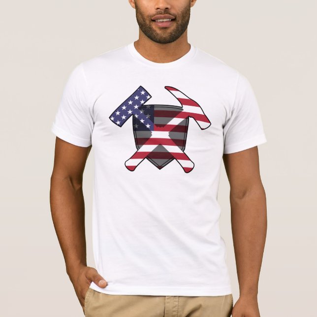 Geologists's USA Flag Rock Hammer Logo T-Shirt (Front)